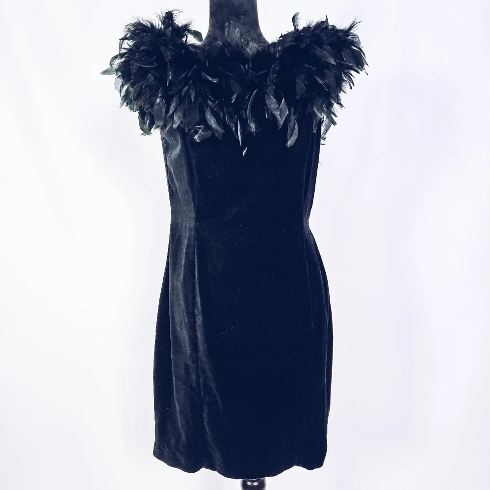 Velvet Feathered Cocktail Dress - Picture 9 of 14